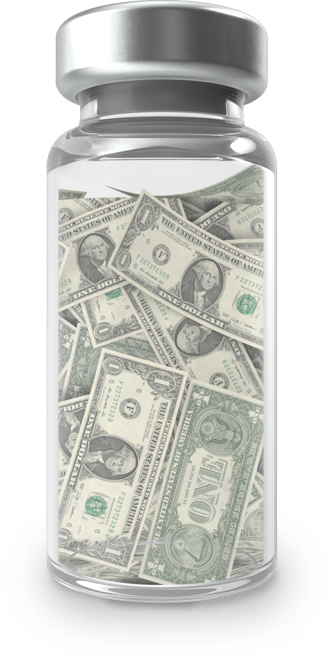 A vial full of dollar bills