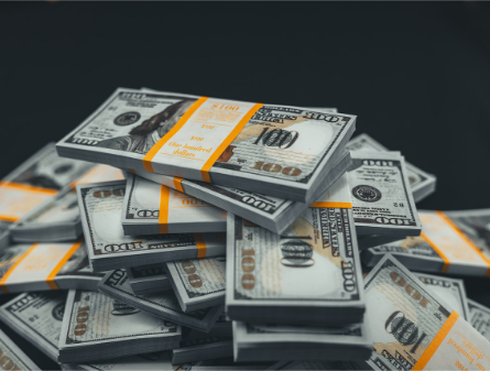 Large pile of banded cash