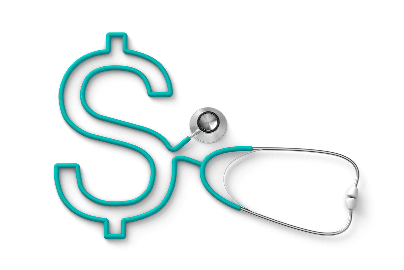 Stethoscope in the shape of a dollar sign